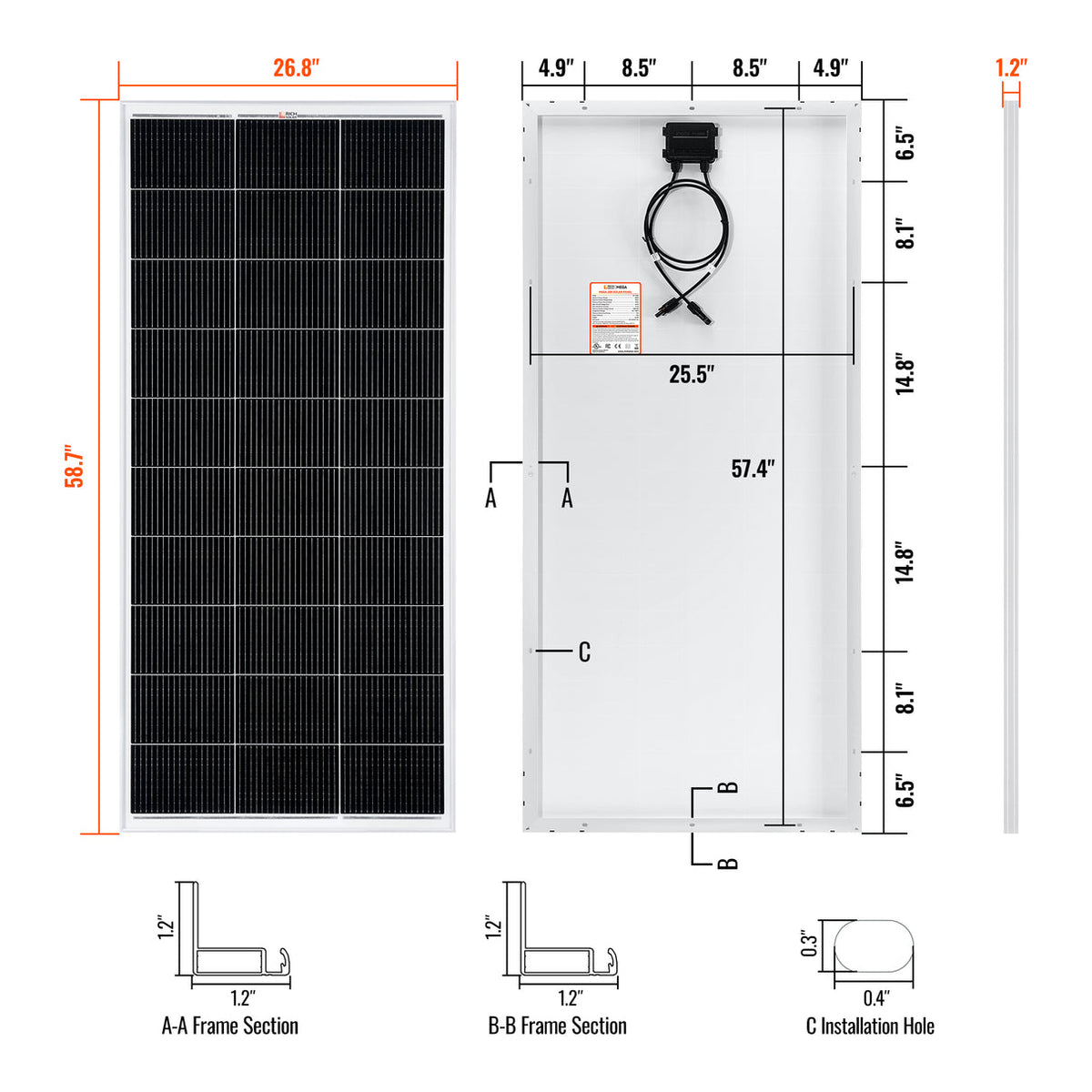 RICH SOLAR MEGA 200 dimensions and specifications