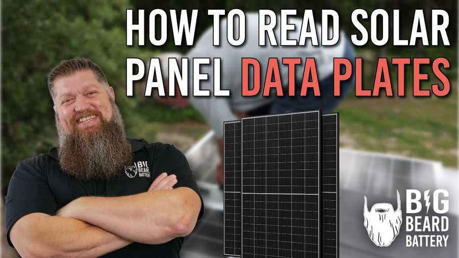 Solar panel data plate showing voltage current and power ratings