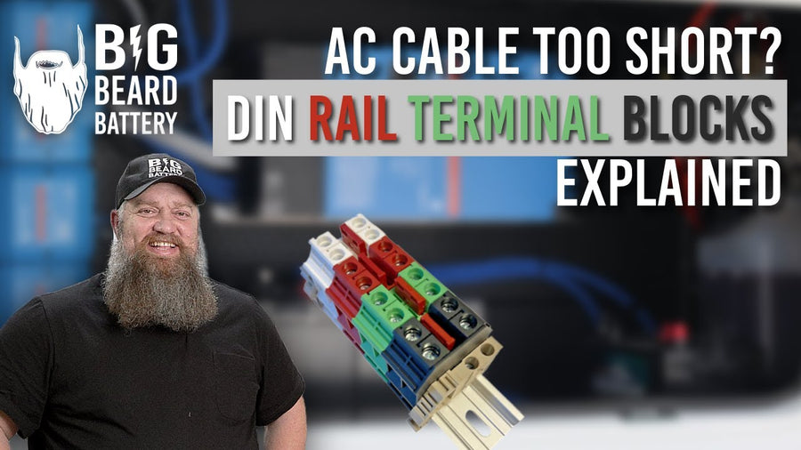 DIN rail terminal blocks used to extend RV AC cables