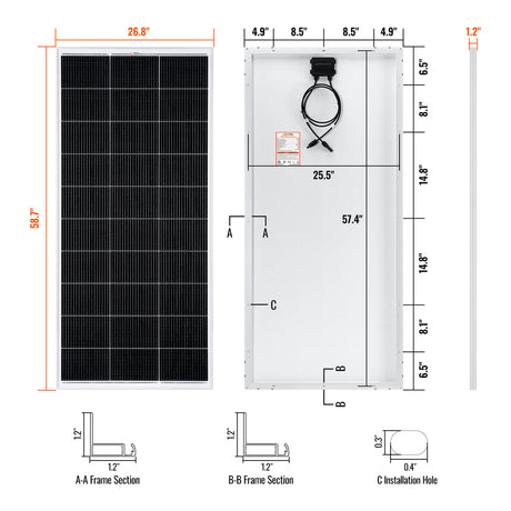 RICH SOLAR MEGA 200 dimensions and specifications